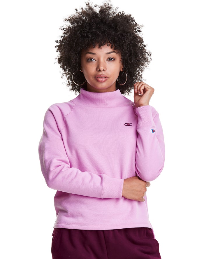 Champion Powerblend Fleece Mock Neck Embroidered Logo Sweatshirt Dames - Roze - Belgie 0476KUOBF